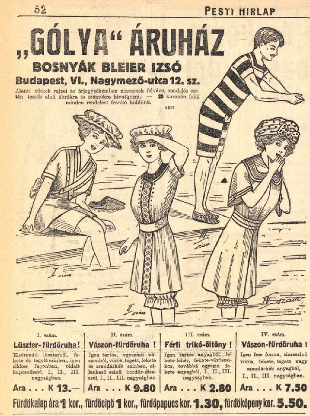 A Gólya áruház reklámja 1911-ből. In: Pesti Hírlap, 33. évf. 149.sz., 1911. június 15. – Törzsgyűjtemény https://nektar.oszk.hu/hu/manifestation/1018755