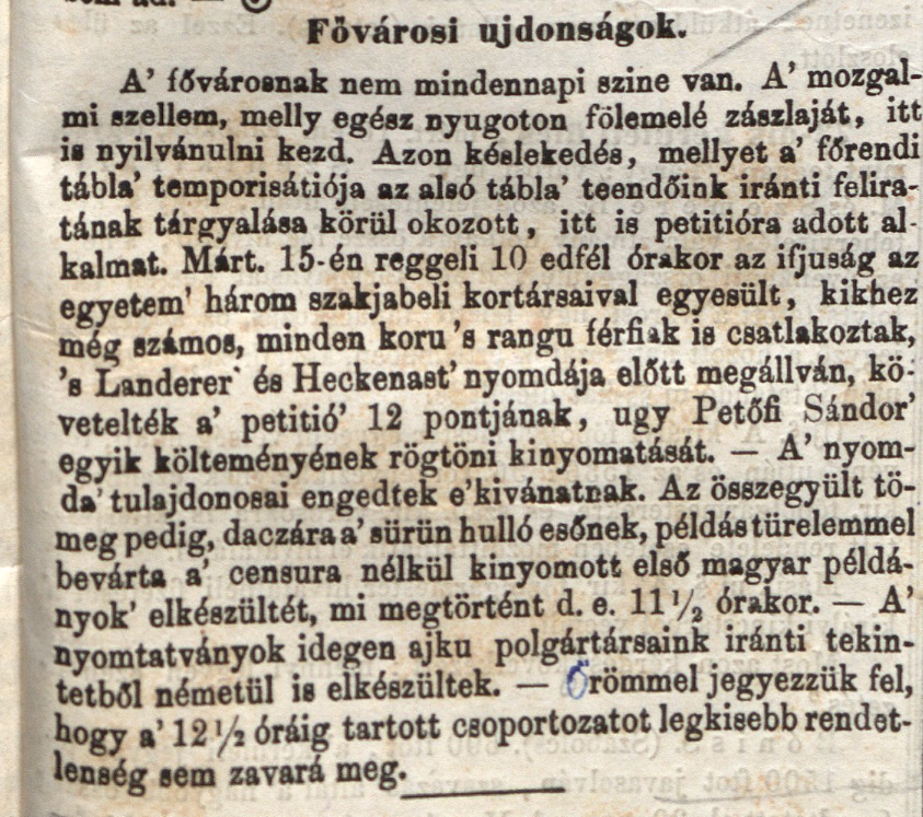 Pesti Hírlap, 1848. március 16. 1054. sz. – Törzsgyűjtemény 