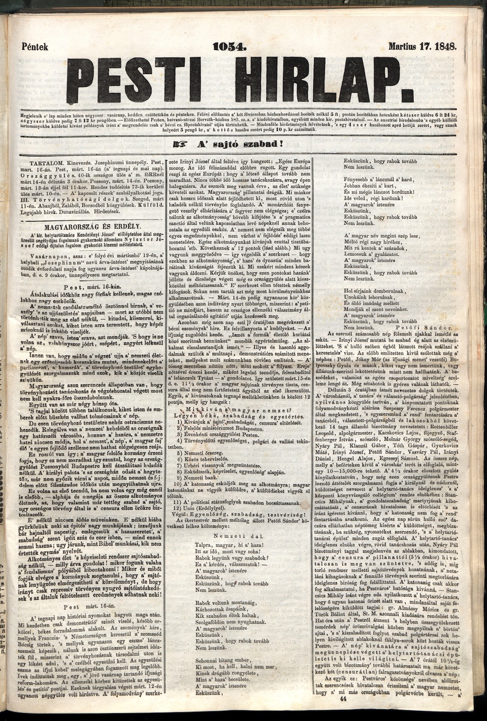 Pesti Hírlap, 1848. március 17. 1055. sz. – Törzsgyűjtemény 