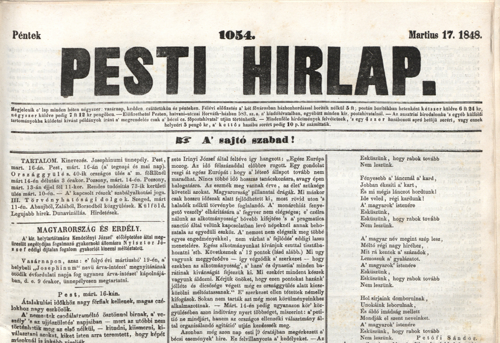 Pesti Hírlap, 1848. március 17. 1055. sz. – Törzsgyűjtemény 