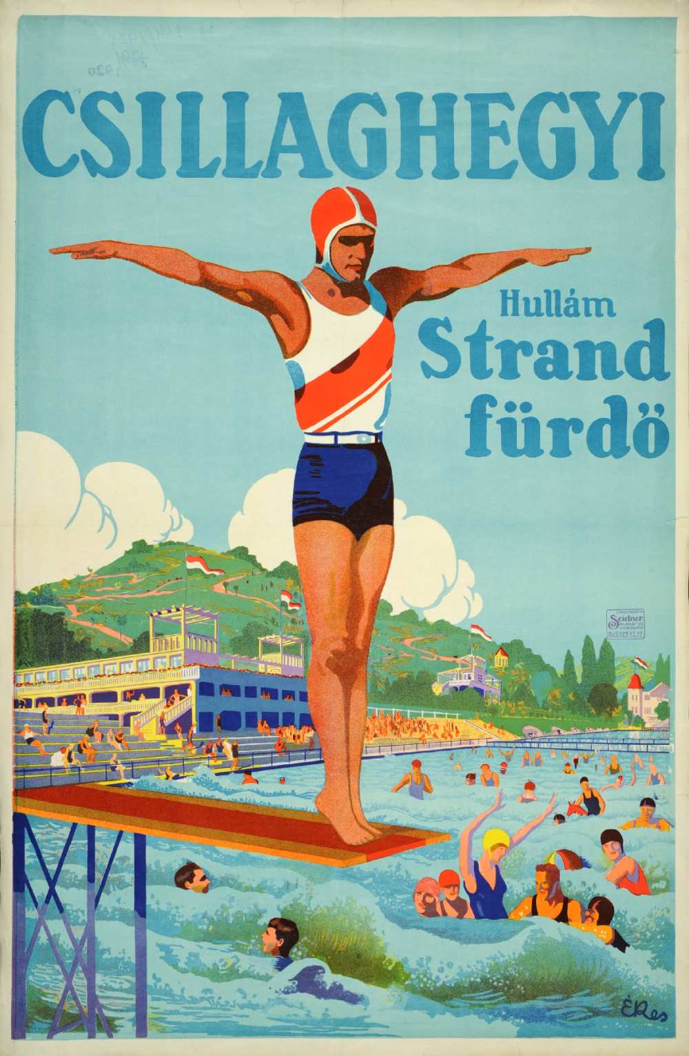 Csabai-Ékes Lajos: Csillaghegyi Hullám Strand fürdő, 1928. Jelzet: PKG 1928/214. – Térkép-, Plakát- és Kisnyomtatványtár