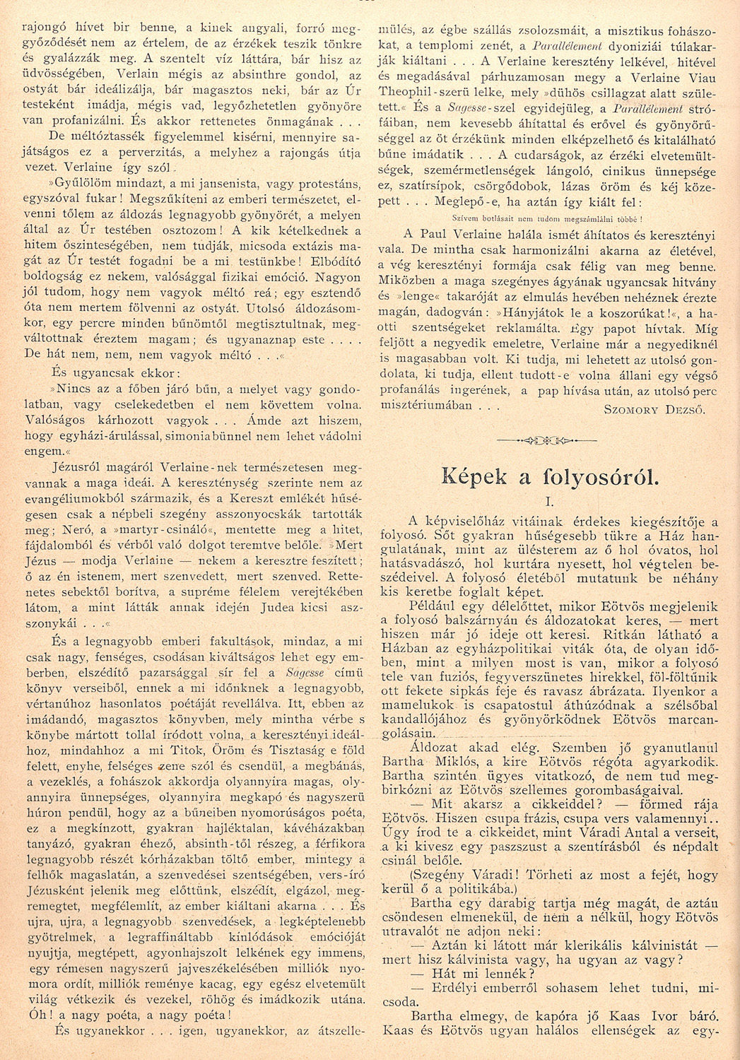 Képek a folyosóról, Január 26. (5. sz.) 110-111. sz.<br />Uj Idők. Szépirodalmi, művészeti és társadalmi képes hetilap 1896. (II. évfolyamából):