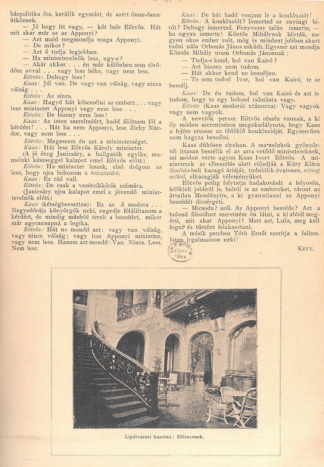 Képek a folyosóról, Január 26. (5. sz.) 110-111. sz.<br />Uj Idők. Szépirodalmi, művészeti és társadalmi képes hetilap 1896. (II. évfolyamából):
