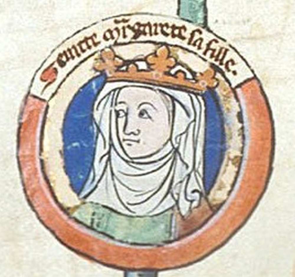 Skóciai Szent Margit egy középkori kéziraton. British Library. https://www.bl.uk/IllImages/Kslides%5Cmid/K066/K066607.jpg A kép forrása: Wikipédia (angol nyelvű kiadás) https://en.wikipedia.org/wiki/Saint_Margaret_of_Scotland