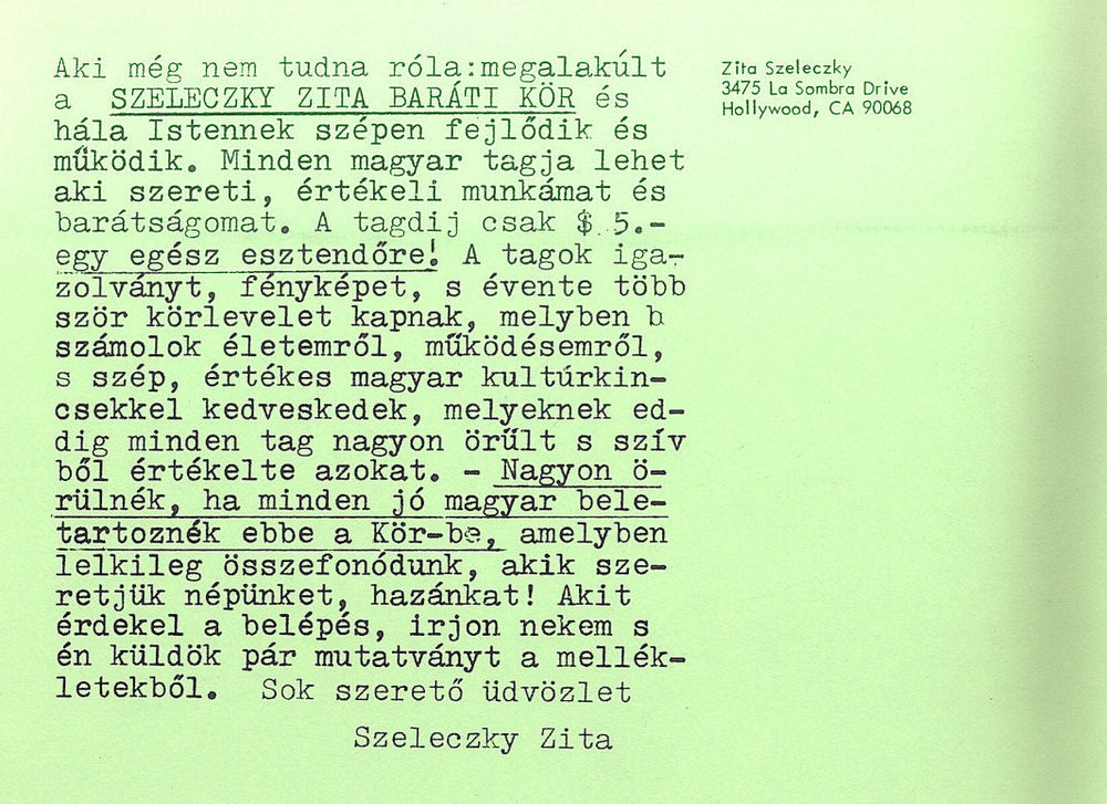 Szeleczky Zita lemezeladási reklámszövege 1986-ból (2. oldal) – Színháztörténeti Tár