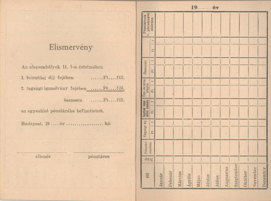 Tagsági-könyv és alapszabály részlete 1948-ból