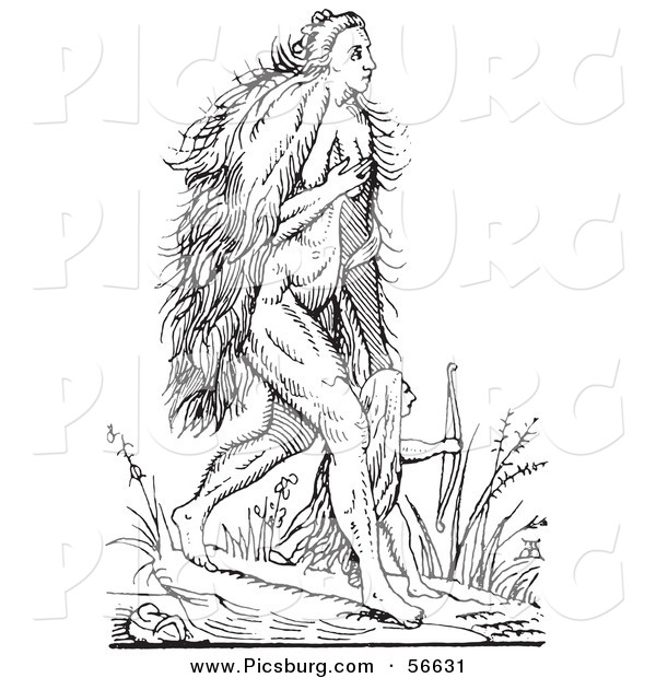 clip-art-of-a-fantasy-hairy-woman-creature-walking-with-a-child-black-and-white-line-drawing-by-picsburg-56631.jpg