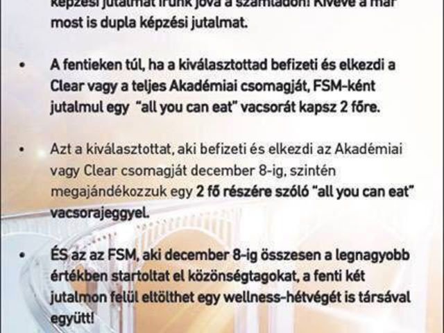 Wellness-hétvége és "all you can eat" vacsora a térítés jutalma