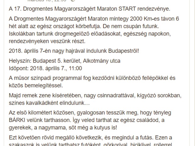 Szombaton elindul a 17. Drogmentes Maraton