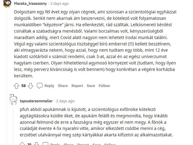Munkahelyi tapasztalatok a szcientológiáról