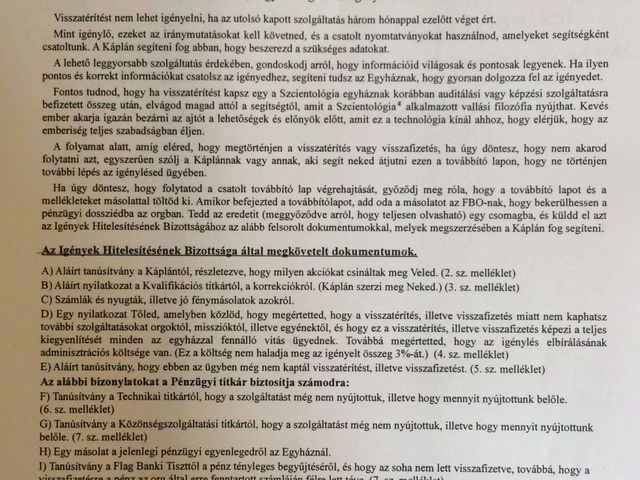 Pénz visszakérése az egyháztól