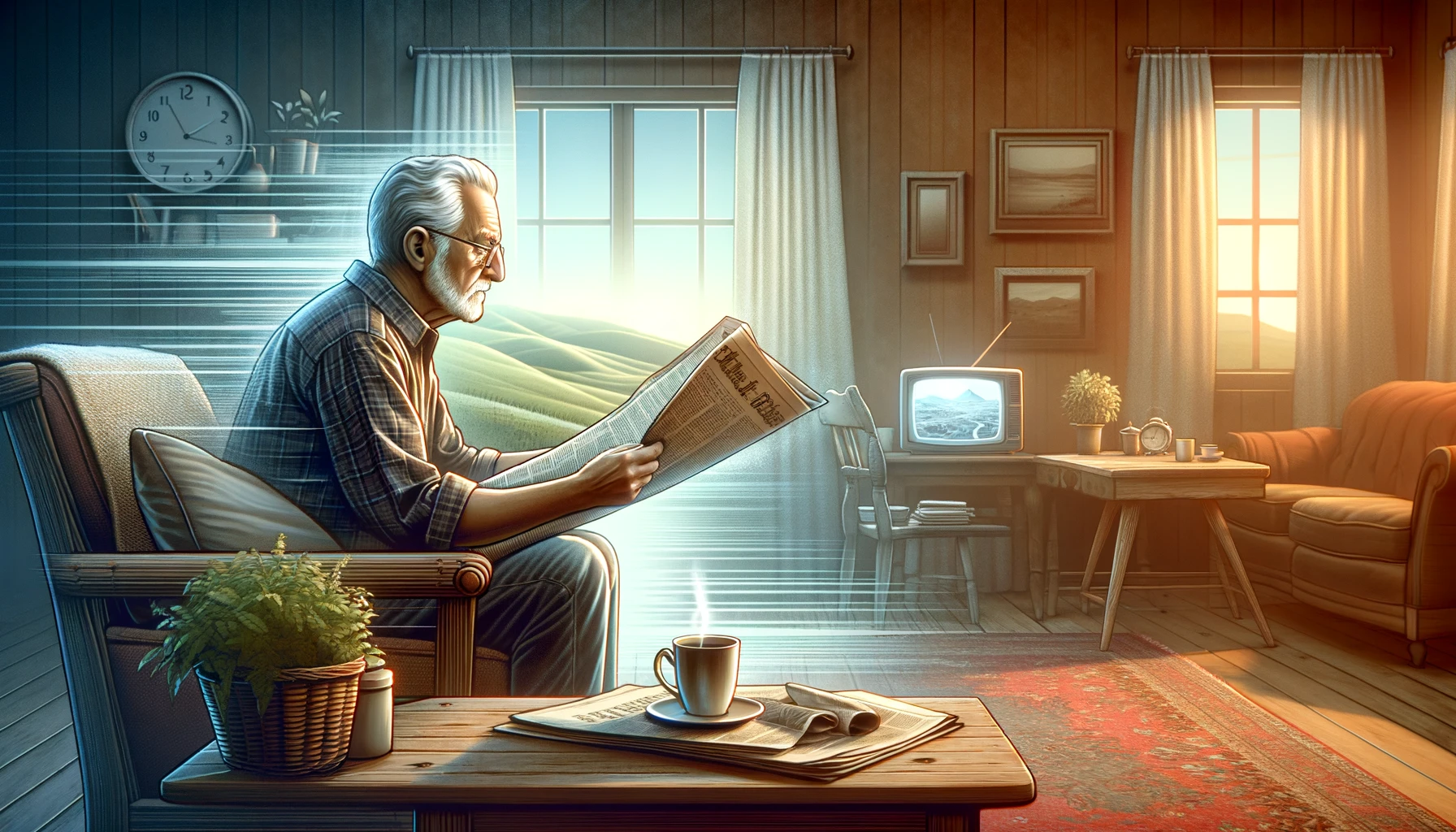 dall_e_2024-04-23_10_37_54_an_illustration_depicting_an_elderly_man_in_a_cozy_home_environment_reading_a_traditional_newspaper_with_a_cup_of_coffee_beside_him_evoking_a_sense.webp