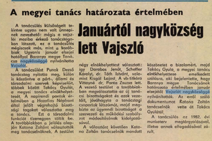 MEGSÁRGULT ÚJSÁGLAPOK - Januártól nagyközség lett Vajszló (1982)