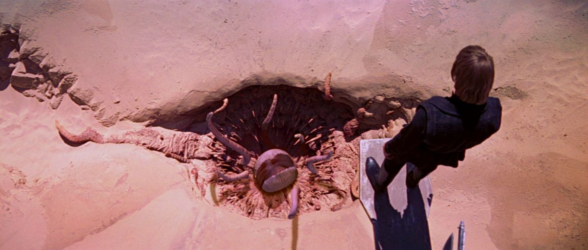 Luke a Sarlacc verme fölött - jelenet a Star Wars Trilógia 1997-es felújított változatából.