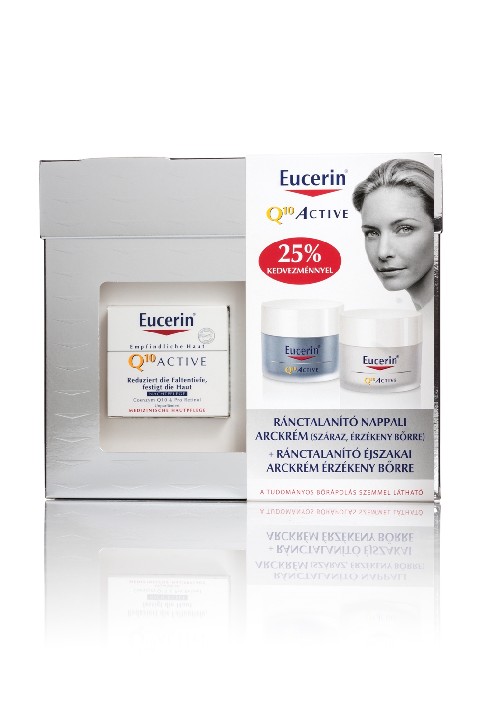 Eucerin® Q10 ACTIVE Ránctalanító nappali arckrém száraz bőrre és éjszakai arckrém <br />Az érzékeny, száraz arcbőrre kifejlesztett termékek energetizálják a bőrt, hogy megóvják azt idő előtti öregedéstől. A Q10 koenzim tartalma hosszan tartó ránctalanító hatást biztosít, erősíti a sejteket, helyreállítja a hatékonyabb sejtregenerációhoz szükséges energiaszintet, s így a finom barázdák és a ráncok mélysége csökken. Nem tartalmaznak alkoholt, mesterséges színező- vagy illatanyagot, továbbá parabenmentesek, ezáltal jó bőrtoleranciát biztosítanak. 35 éves kortól, az érzékeny arcbőr ránctalanítására ajánljuk.<br />