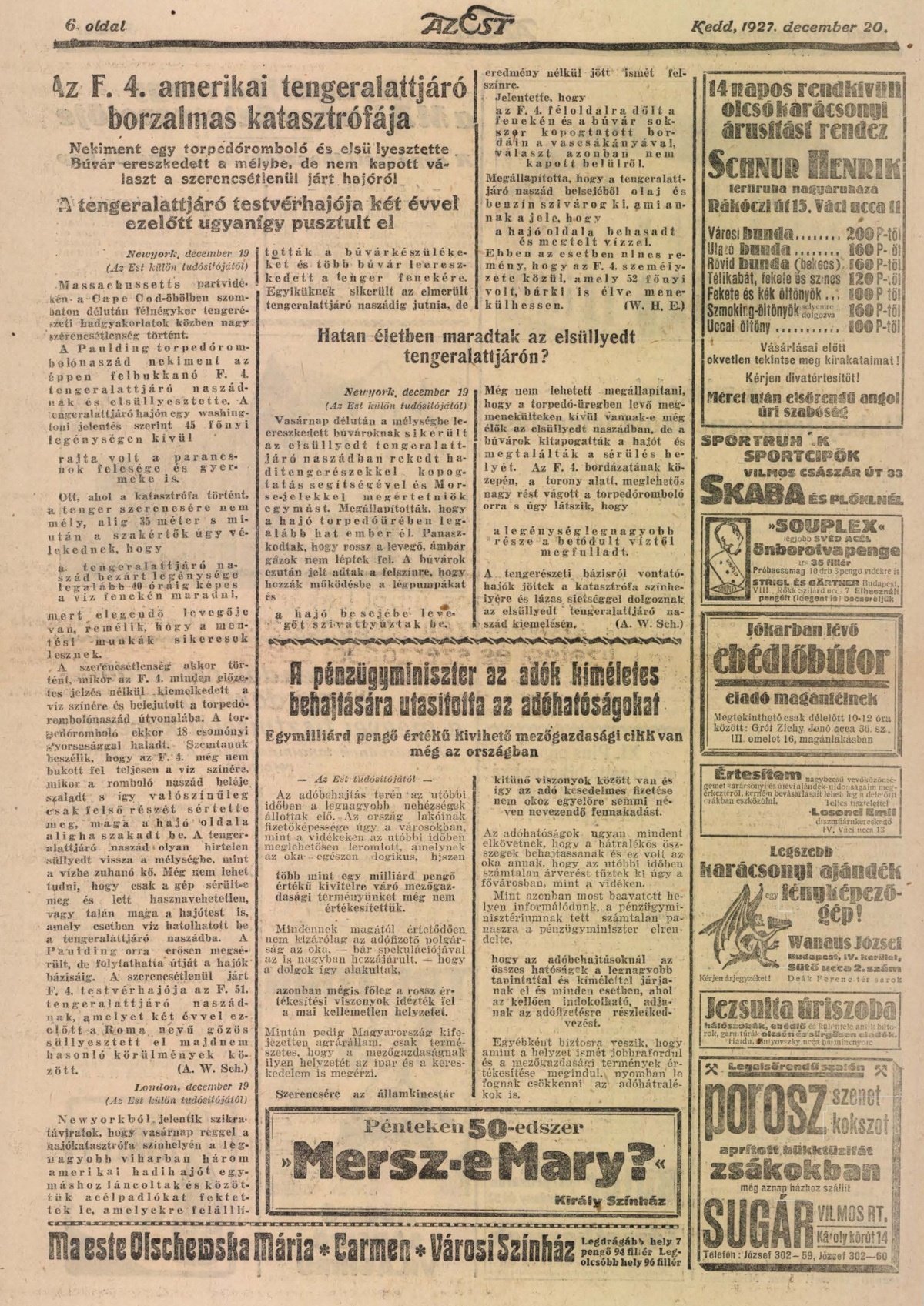 Az Est, 1927. december 20.