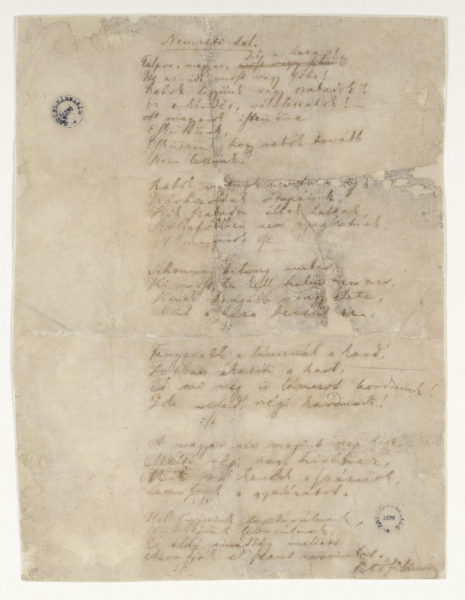 A Nemzeti dal szedőpéldányának kézirata (PIM)