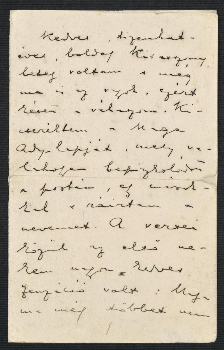 Ady Endre levele Boncza Bertának, 1911. december vége, autográf tintaírás teljes névaláírással (PIM Kézirattár - Ady Endre-gyűjtemény)