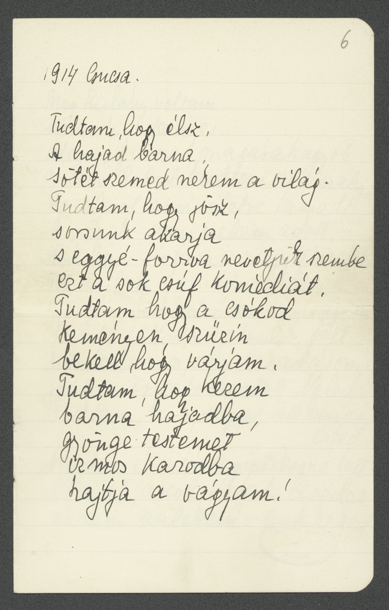 Boncza Berta: Tudtam, hogy élsz, 1914, Csucsa, verskézirat, autográf tintaírás (PIM Kézirattár)