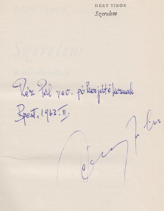 Déry Tibor dedikációja (PIM Könyvtár)