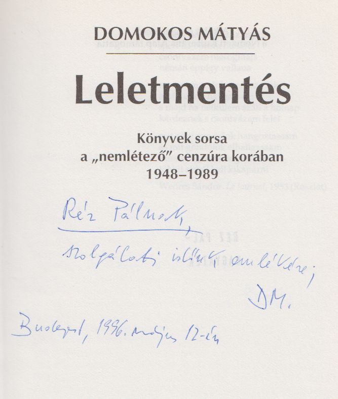 Domokos Mátyás dedikációja (PIM Könyvtár)