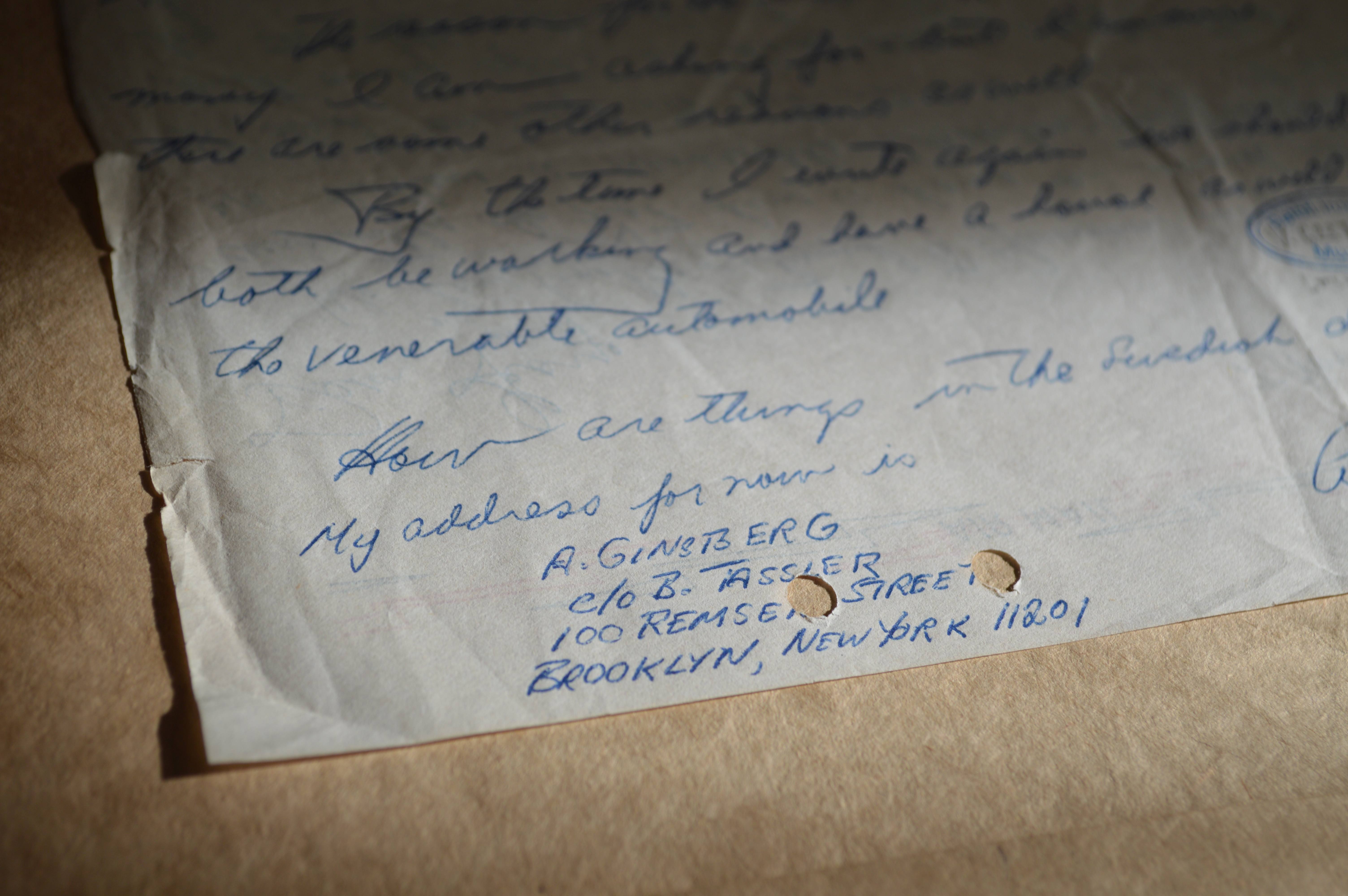 Allen Ginsberg levele Libik Györgynek (Fotó: Molnár Ábel / Petőfi Irodalmi Múzeum)
