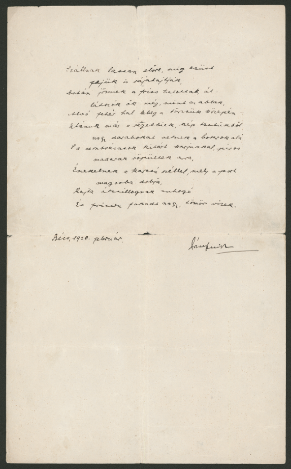 József Attila A csapat című versének autográf tintaírású kézirata (Bécs, 1926. február) (Forrás: PIM)