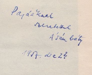 Réz Ádám dedikációja Réz Pálnak, 1957-ből (PIM Könyvtár)