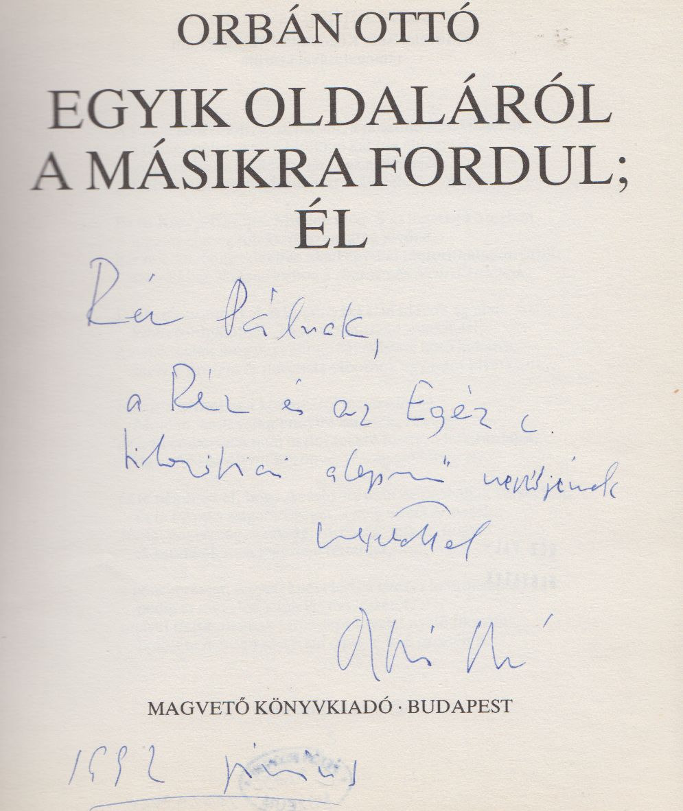 Orbán Ottó dedikációja (PIM Könyvtár)