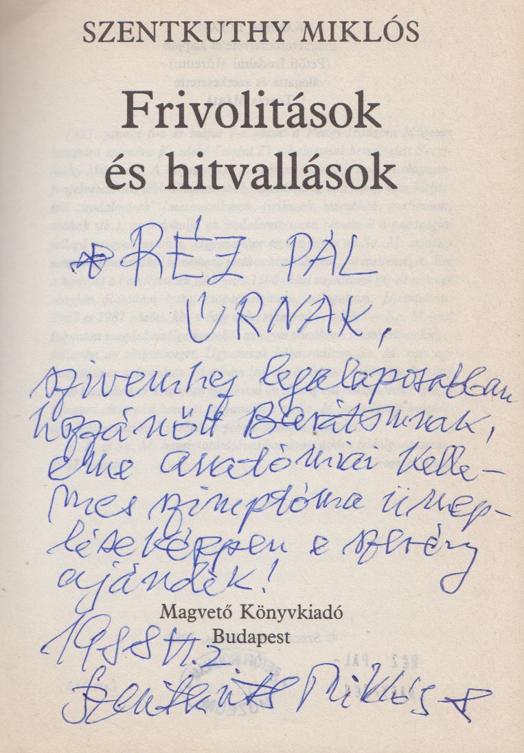 Szentkuthy Miklós dedikációja (PIM Könyvtár)