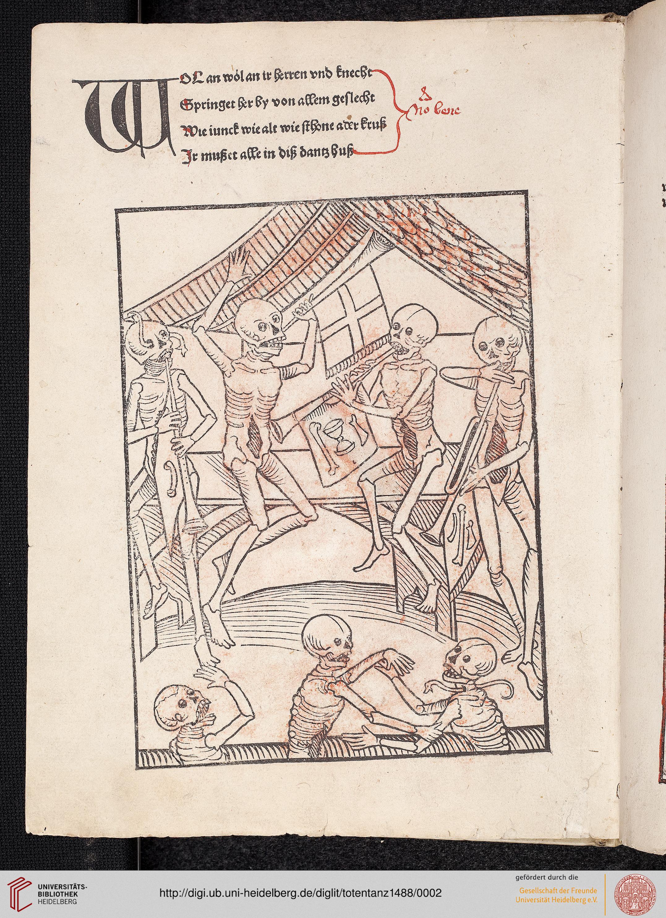 Heinrich Knoblochtzer heidelbergi haláltáncmetszeteinek első jelenete, XV. század
