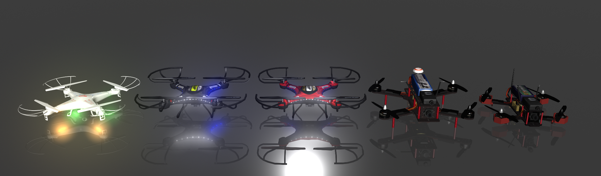 Gépek rendelreve, balról jobbra: JJRC H5C, JJRC H8C, JJRC H8D, Emax Nighthawk 250, Emax Nighthawk 200