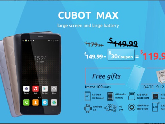 Cubot Max 30 dolláros előrendelői akció