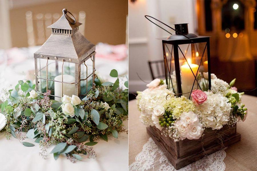 A lámpás alakú gyertyatartók a legtöbb lakásdekorációs boltban beszerezhető, és némi virággal tökéletes esküvői asztaldíszként szolgálnak.