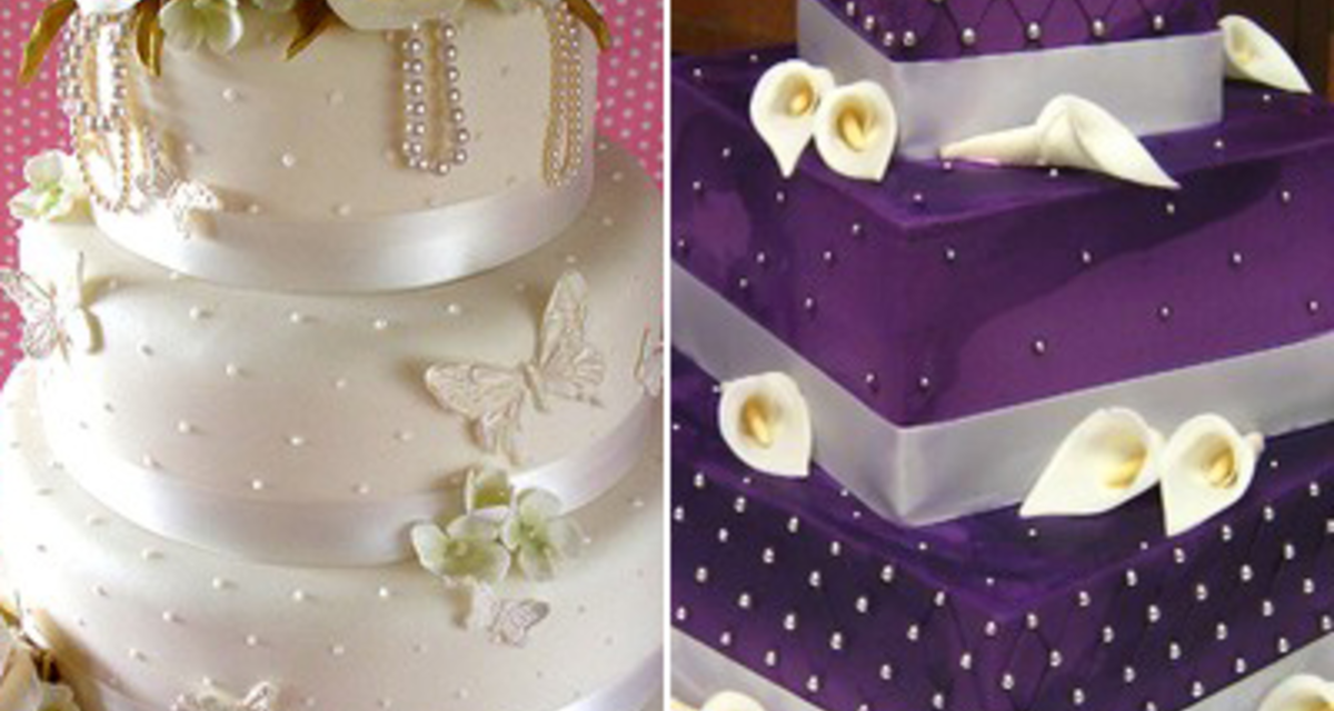 Gyönyörű, gyöngyökkel díszített esküvői torták - Több színben