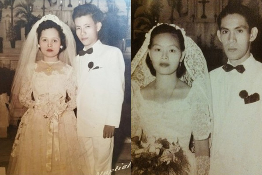 ‘Az anyai és az apai nagyszüleim is 1955. július 23-án házasodtak össze a Fülöp-szigeteken - ráadásul ugyanabban a templomban. A bal oldalon látható nagyszüleim esküvője délelőtt 10-kor volt, a jobb oldaliaké pedig déluán 1-kor.‘