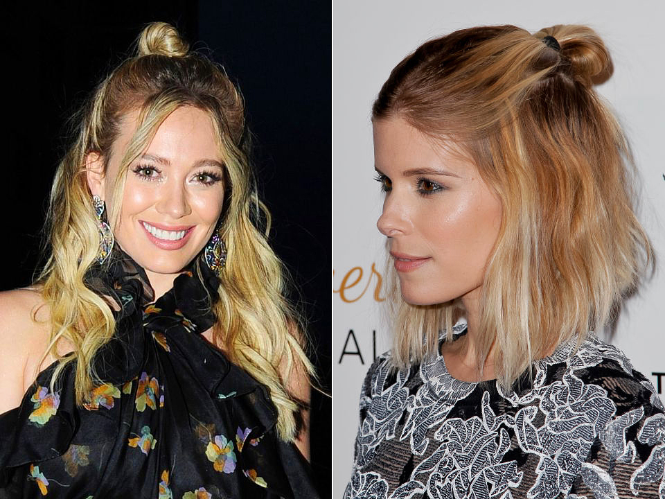 Hilary Duff és Kate Mara is a félkonty mellett döntött, méghozzá okosan, hiszen ez a frizura nem hagyja összeesni és lelapulni a tincseket.