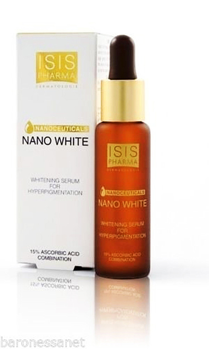 Az ISIS Pharma Nano White elnevezésű terméke kizárólag gyógyszertárakban kapható, előzetes megrendelés útján. A szérum hatóanyagai nanoszómás kapszulákba vannak zárva, melyek a jobb felszívódást garantálják. Halványítja a foltokat, és fiatalítja a bőrt. Az ára 12 990 forint.