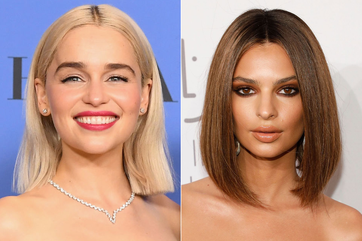 Emilia Clarke és Emily Ratajkowski egyenes lob frizurája szintén népszerű idén.