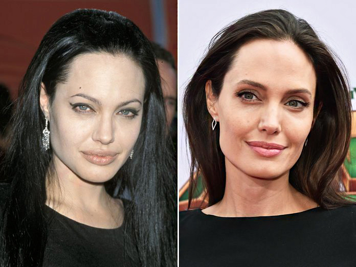 Egy új szemöldökfazon teljesen meg tudja változtatni a tekintetet, illetve az egész megjelenést. Nyilván, a két kép között sok idő telt el, illetve a smink is teljesen más, de azért jól látszik, mit köszönhet Angelina Jolie a vastagabb szemöldöknek. Sokkal elegánsabb így az összkép, és az arca is szelídebb lett.