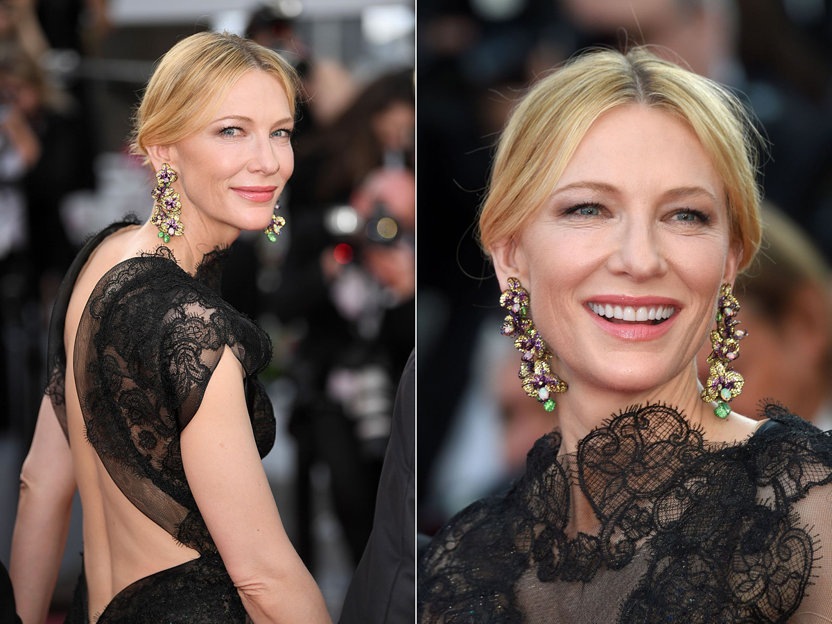 Cate Blanchett szintén a finom smink mellett döntött, inkább a fülbevalóját hagyta érvényesülni.
