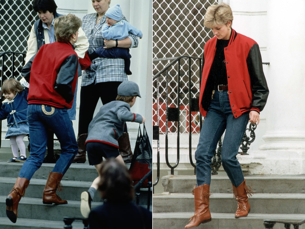 Diana szívesen kombinálta sportos dzsekivel és vagány csizmával a farmernadrágjait.