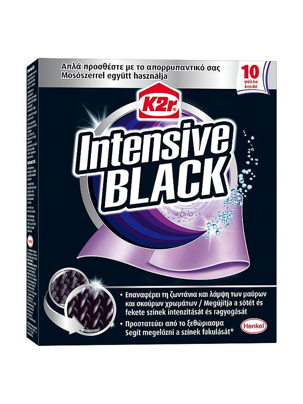 A K2r intenzív black színmegújító kendőt hagyományos mosóporral együtt használhatod. Csak dobd be a mosógépbe, és a rózsaszínes lapocska amellett, hogy megakadályozza a textilszálak bolyhosodását, a fakulás ellen is védelmet nyújt.