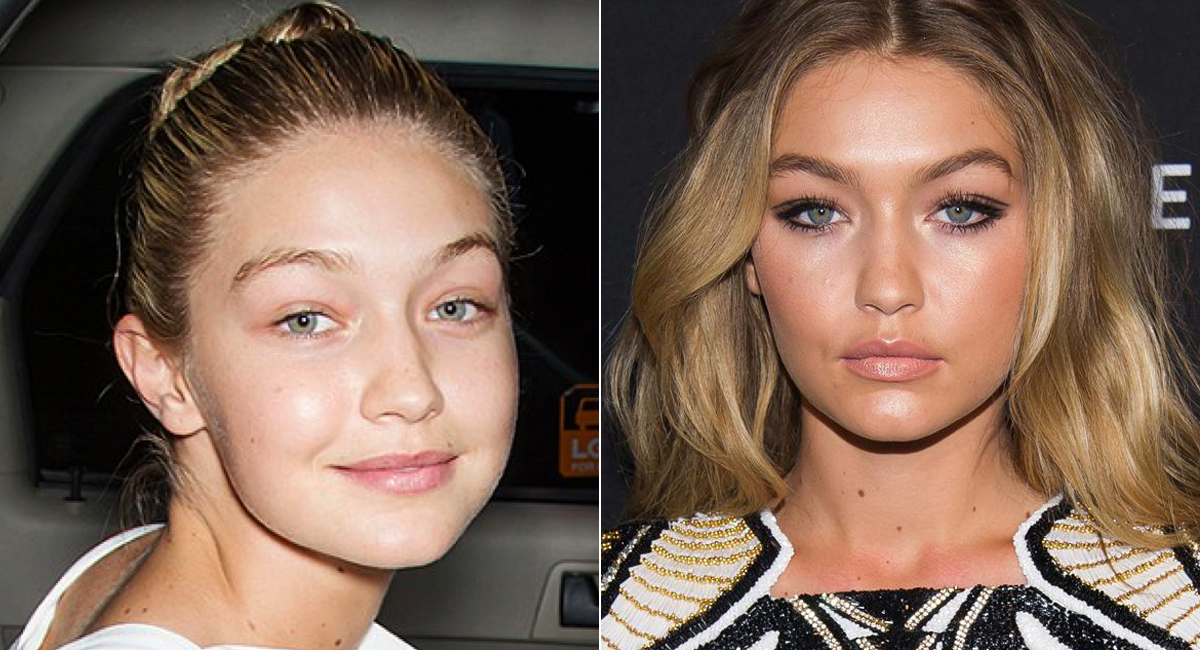 Mintha két különböző nő lenne Gigi Hadid kisminkelt és smink nélküli fotóin. Festék nélkül kedvesebbek, kislányosabbak az arcvonásai, de amikor megszalad a bronzosító púder, egy kicsit idősebbnek tűnik a koránál.