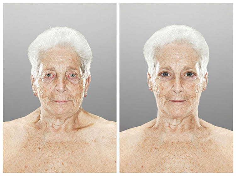 Nem radírozta le ráncait a fotós, mégis, a jobb oldali képen szebbnek látta magát az idős nő.