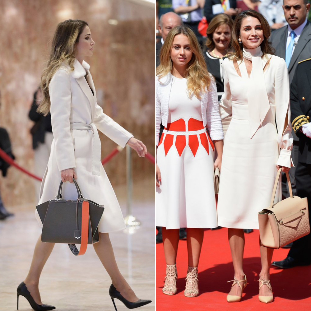 A nagyobb kézitáskákat is szereti Ranija királyné: általában a Fendi vagy a Louis Vuitton darabjait nyúzza.