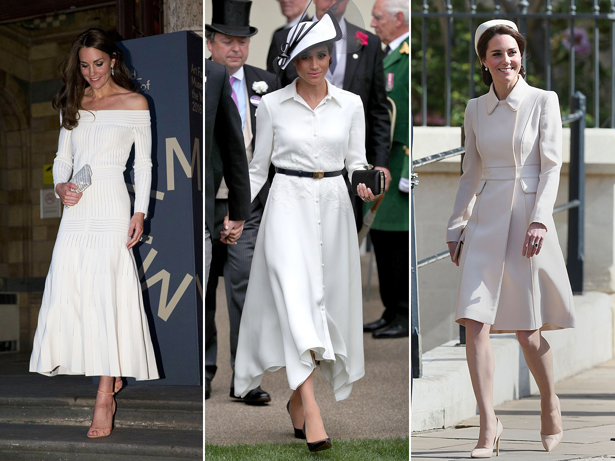 A fehér és vajszín mindkét hercegnének nagyon jól áll: Meghan középen látható öltözékét agyondicsérték az internetezők.