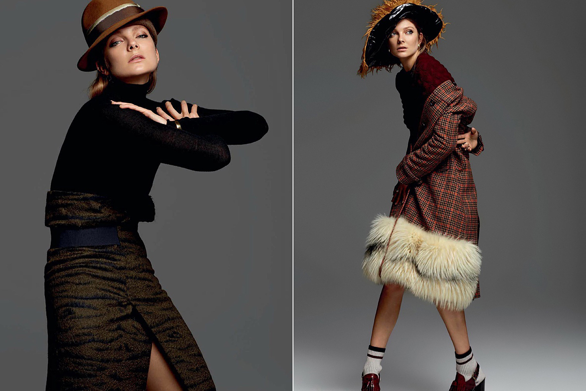 A fotózás során a Prada, a Chloé, és az Alexander McQueen ruháit viselte a magyar modell.