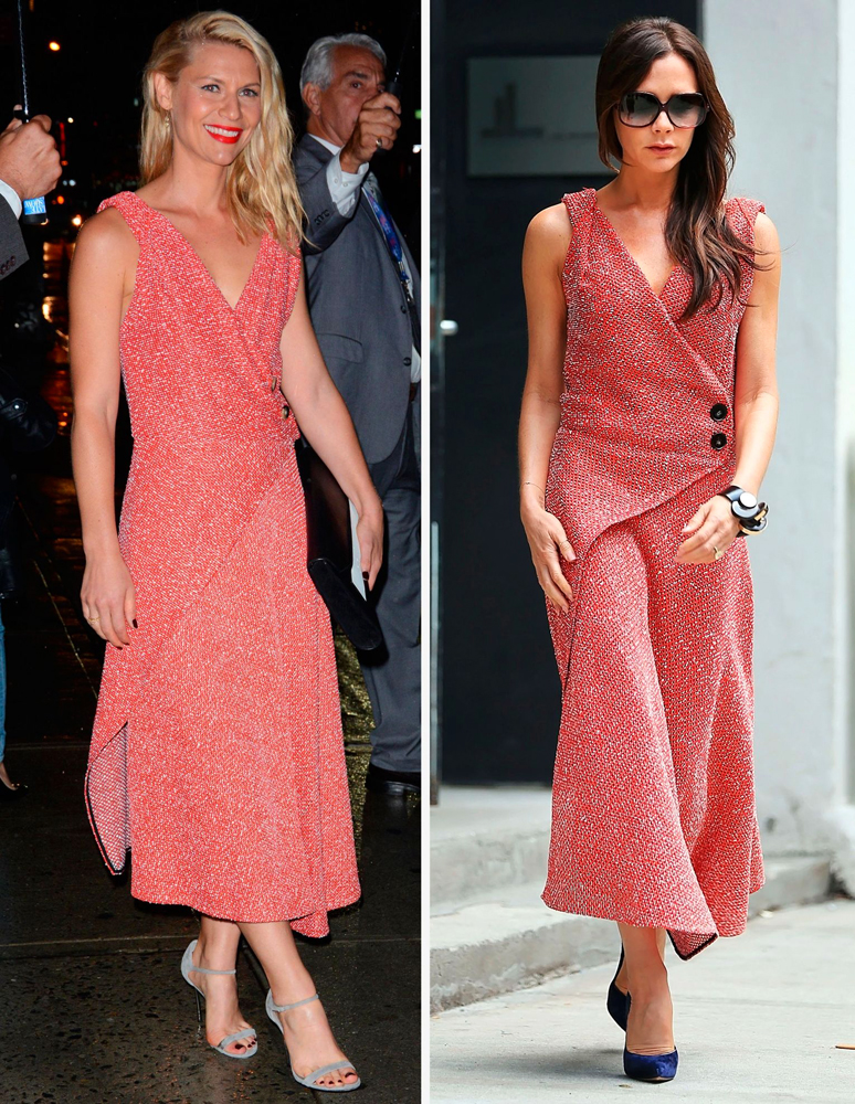 Claire Danes és Victoria Beckham egyforma ruhában.