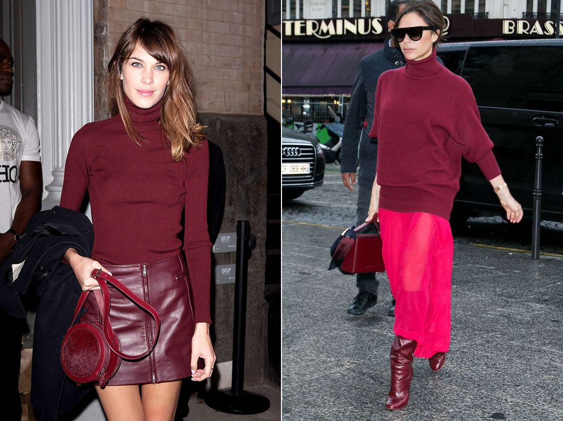 Alexa Chung monokróm öltözéke, és Victoria Beckham fukszia színnel kombinált burgundi szerelése is ihletet adhat.